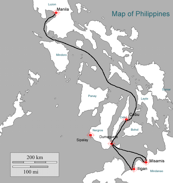 Reiseroute der SS Panay von 1924 bis 1941.